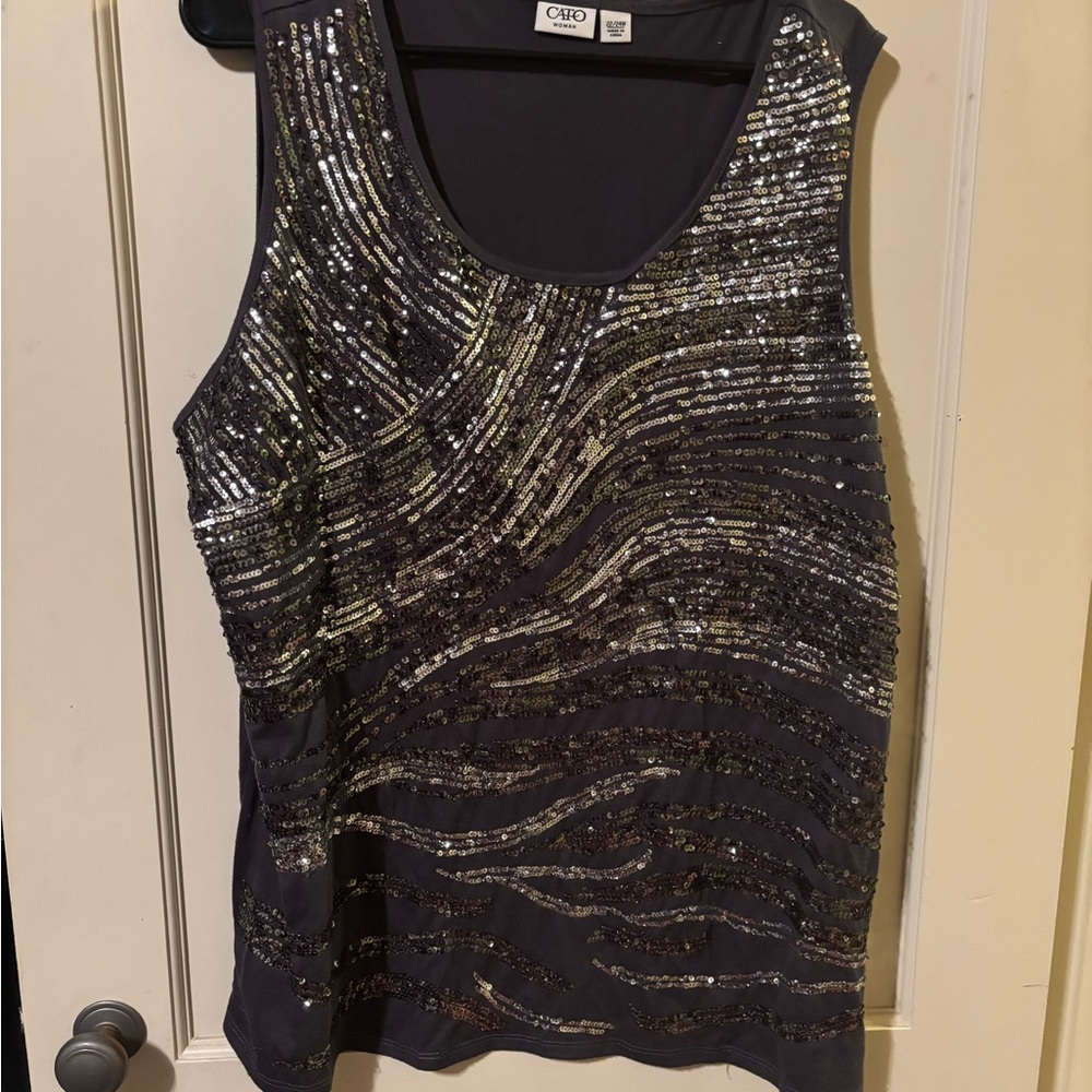 Cato Black and Silver Sequin Tank Top